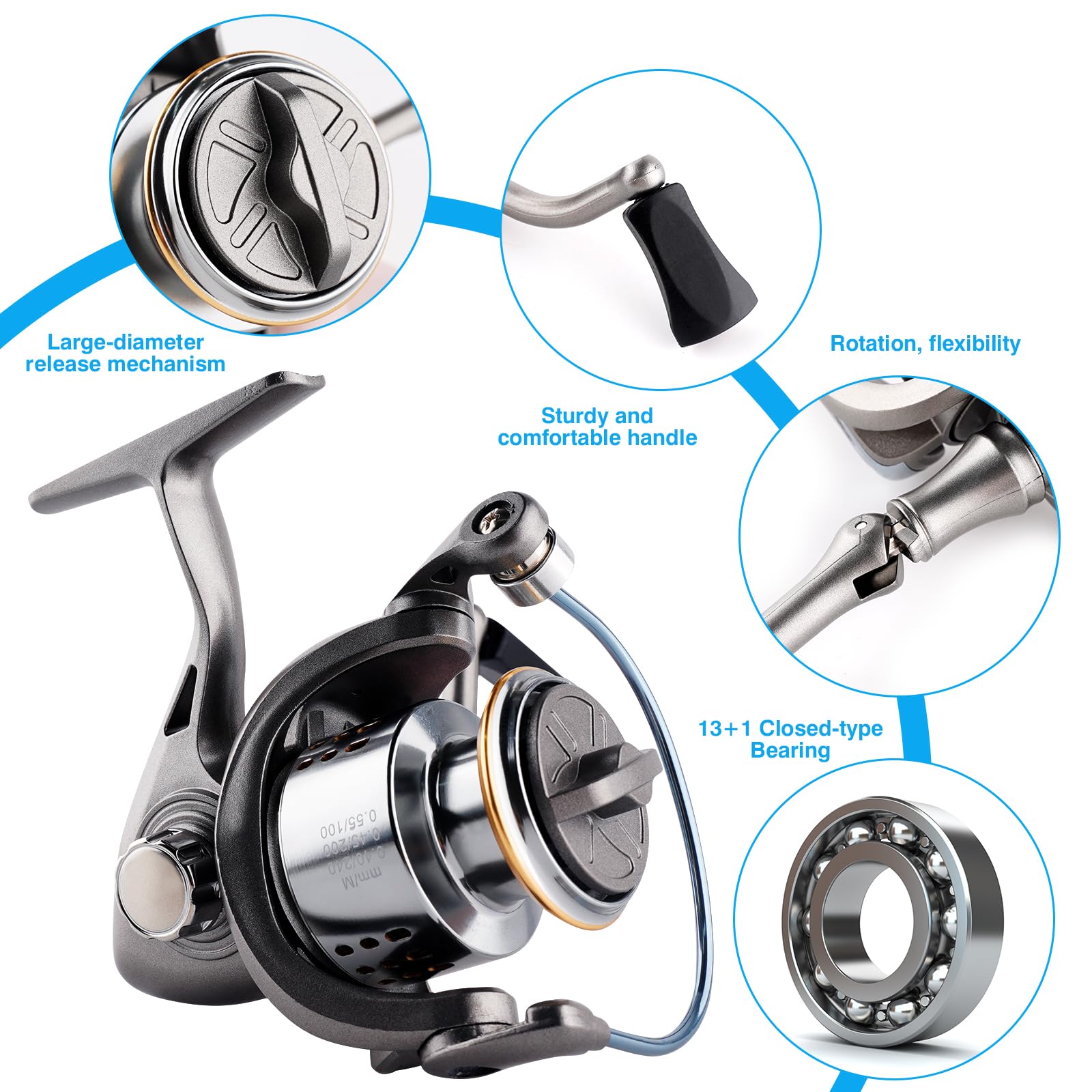 Hikary Eisangelrute und Rolle Combo Set Carbon Tragbares Komplettset mit Tackle Bag Ice Jigs Ice Cleats Spinnrollen Schnur Köder Haken Geeignet für Anfänger Winter