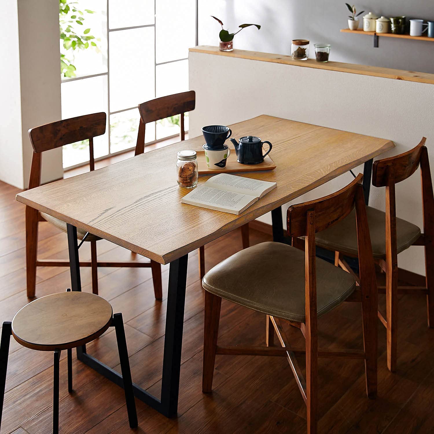 Amazon｜[ベルメゾン] ダイニングテーブル 天然木 一枚板風