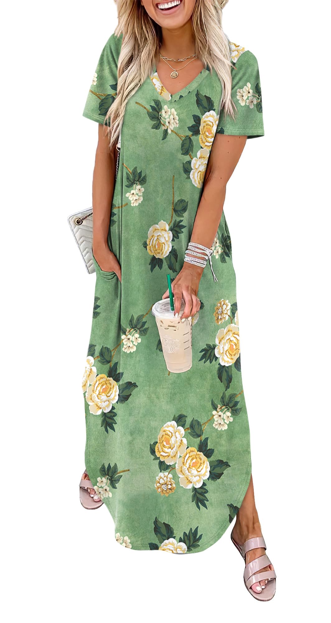 WIHOLL Women's Summer Short Sleeve Dresses Maxi Dress Vacation Beach Sundresses 2026 with Pockets