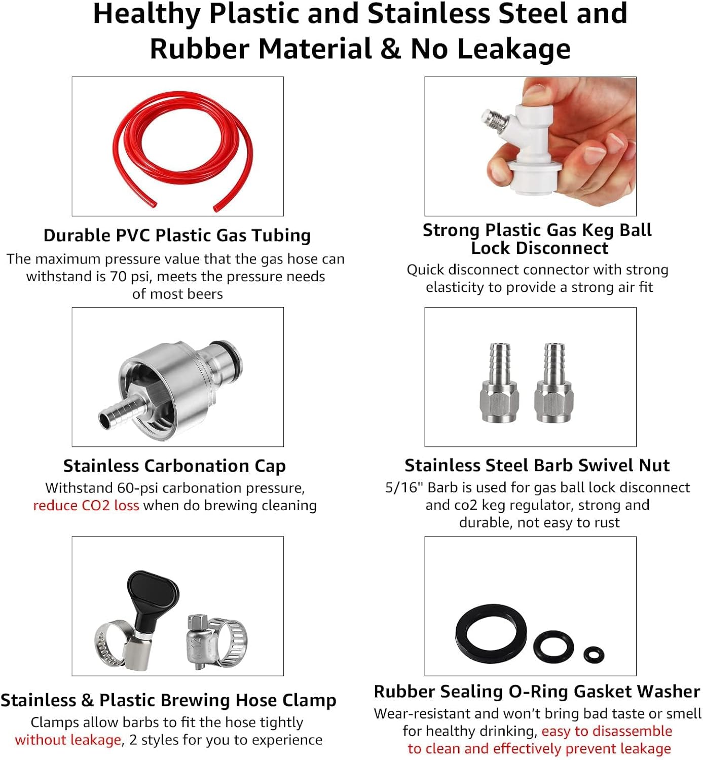5.5FT Ball Lock CO2 Gas Line Kit with Carbonation Cap for Soda Bottle