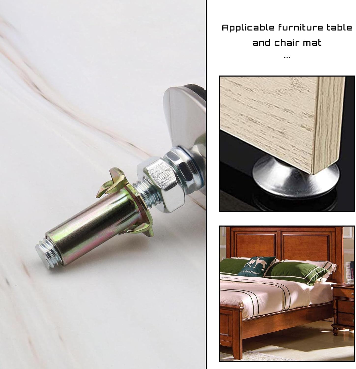 eMagTech 8 Set Adjustable Levelling Feet M10 Height Adjuster Furniture Levellers Foot with T Nut Bolt Wrench for Table Chair Kitchen Cabinet Silver - Image 4