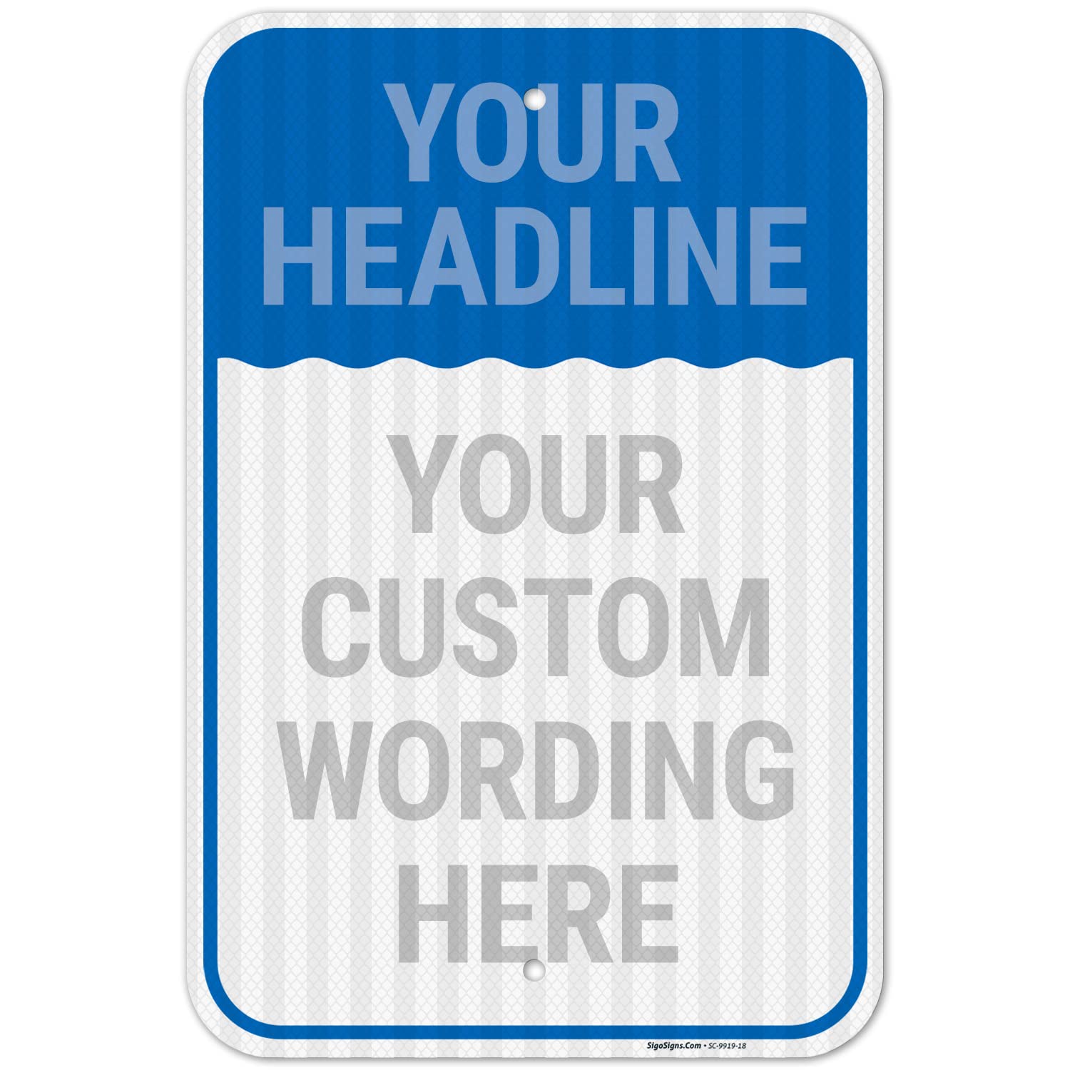 Custom Message Blue Pool Sign, 12x18 Inches, 3M EGP Reflective .063 Aluminum, Fade Resistant, Made in USA by Sigo Signs