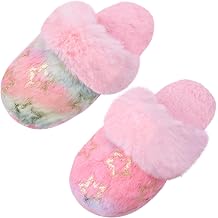 Girls Fluffy Mermaid Star House Slippers Cozy Warm Slip-on Animal House Shoes for Kids Bedroom Indoor Outdoor