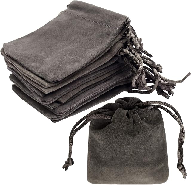 kuou 10Pcs Velvet Jewellery Pouches, Jewellery Gift Bags for Jewelry Gift Packaging, Grey(9 * 7cm)