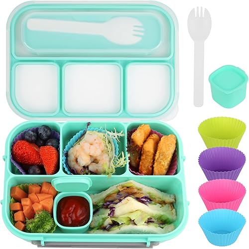 Miniatura 13 de MaMix Lonchera Bento - Envases para almuerzo para adultos y niños, 4 compartimentos, 1300 ml (Azul Pastel) Azul pastel,Azul,Azul