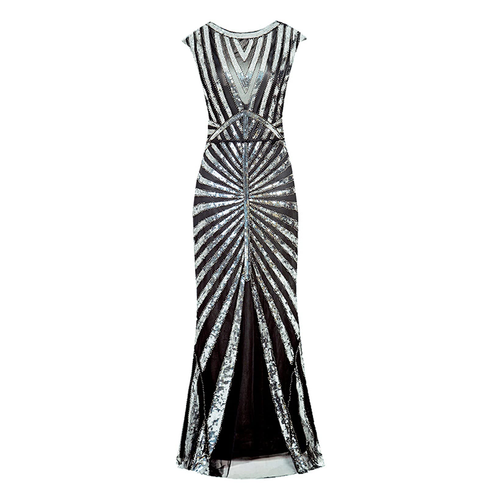 Generisch Abito da donna vintage venti paillettes, con perle, per serata delle feste, senza maniche, maxi abito da cocktail, da donna, rosso scuro