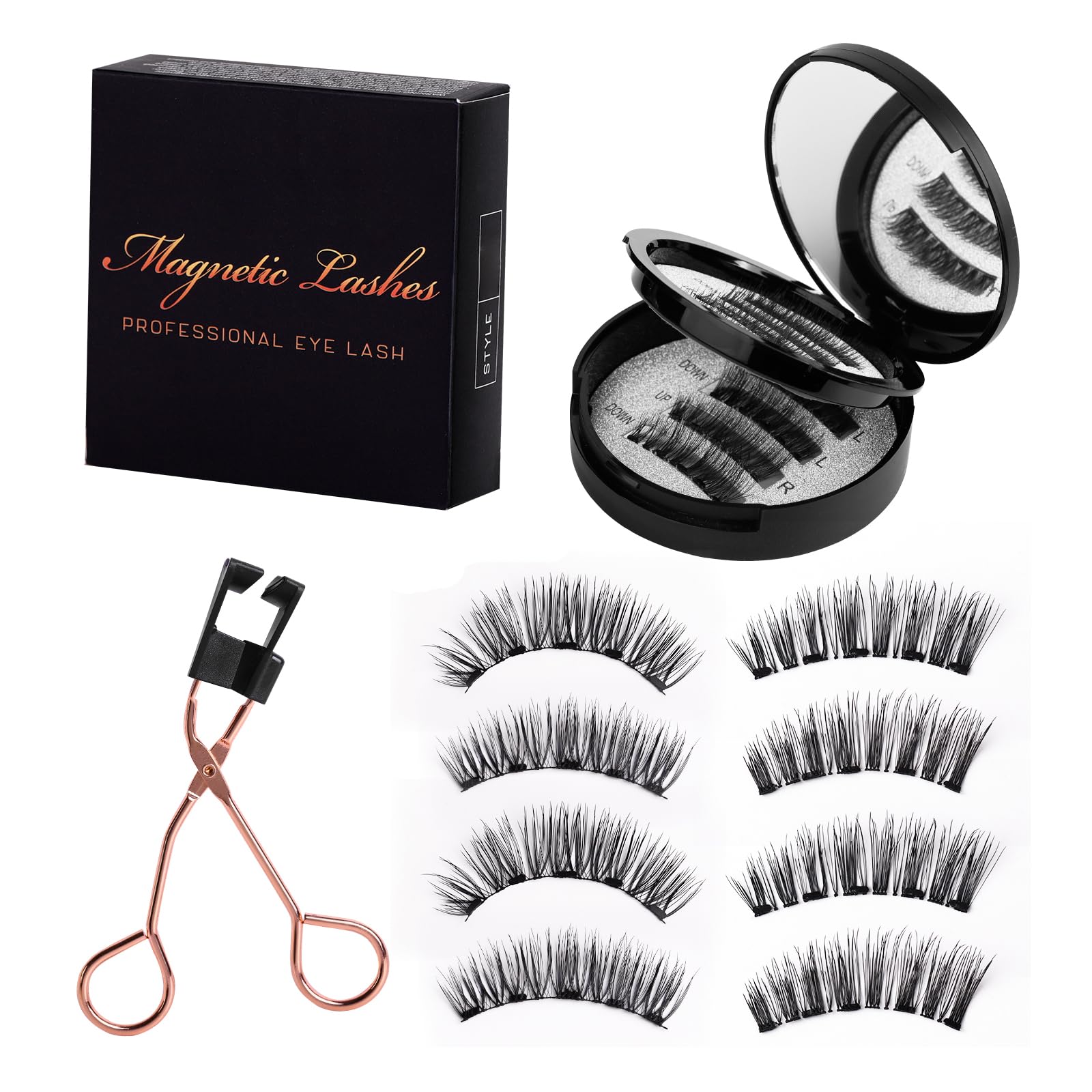 Photo 1 of 2025 Upgraded Magnetic Eyelashes, Flygragon Lighter 5D Fluffy Eyelashes Magnetic Lashes Natural Look with 2 Pairs, No Glue Reusable Artificial Fiber Magnets False Eyelashes Kit with Curler, KS01-7