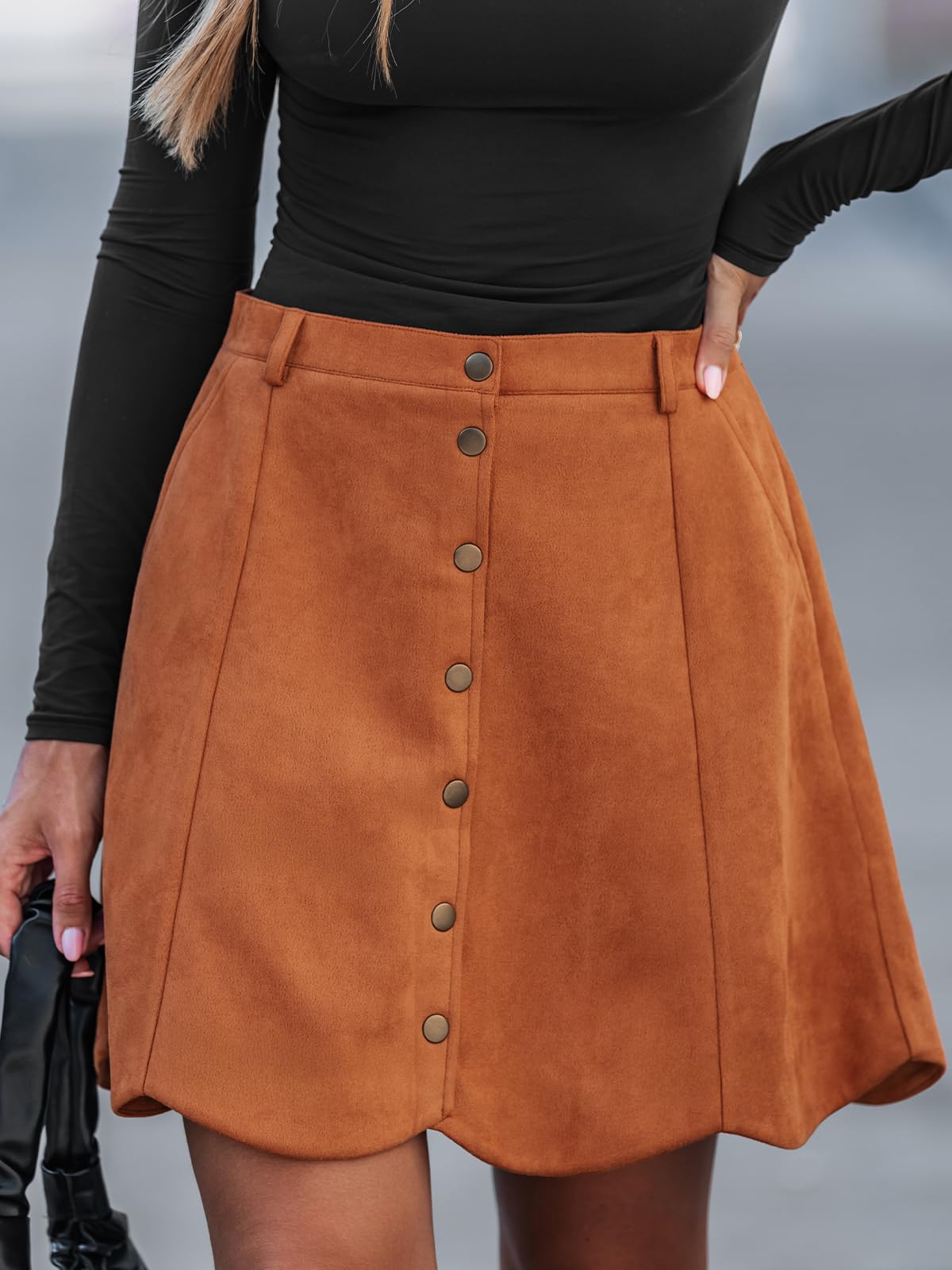 CUPSHE Minirock Damen mit hohem Bund in A-Linie und Knopfleiste
