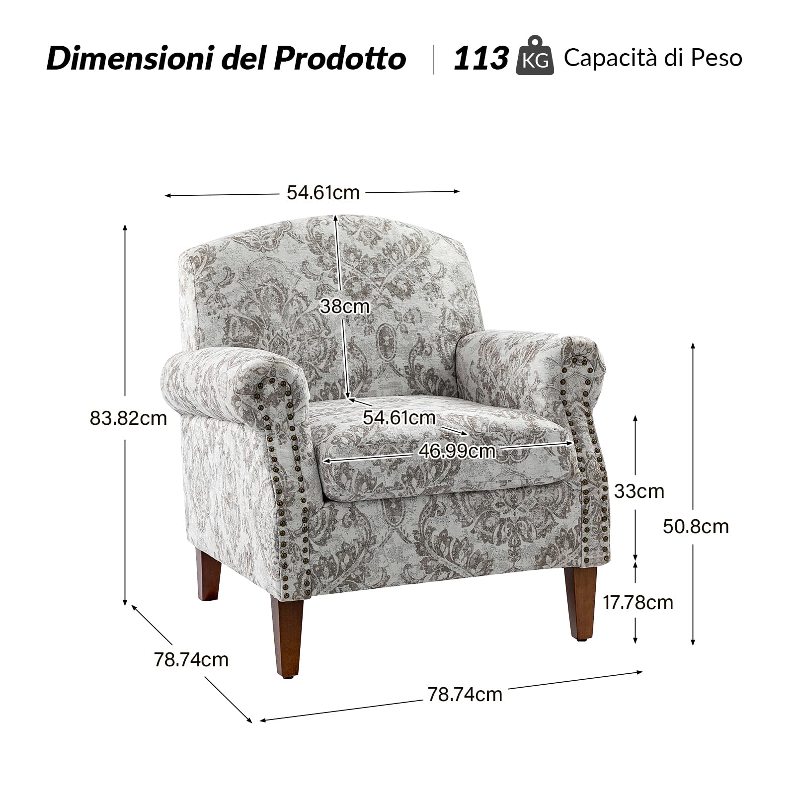 Poltrona Moderna Con Braccioli – HULALA HOME – Rivestimento Floreale Arancione E Grigio