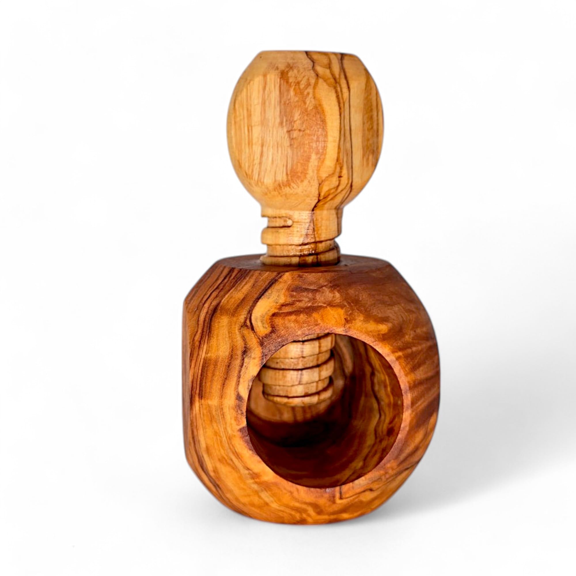 Oliveart Natural Olive Wood Grain Apple Shape Nutcracker (Apple) - Handcrafted Olive Wood Nutcracker | Unique Traditional Lever And Modern Design | Nut Cracking Tools For Walnuts, Pecans, Hazelnuts