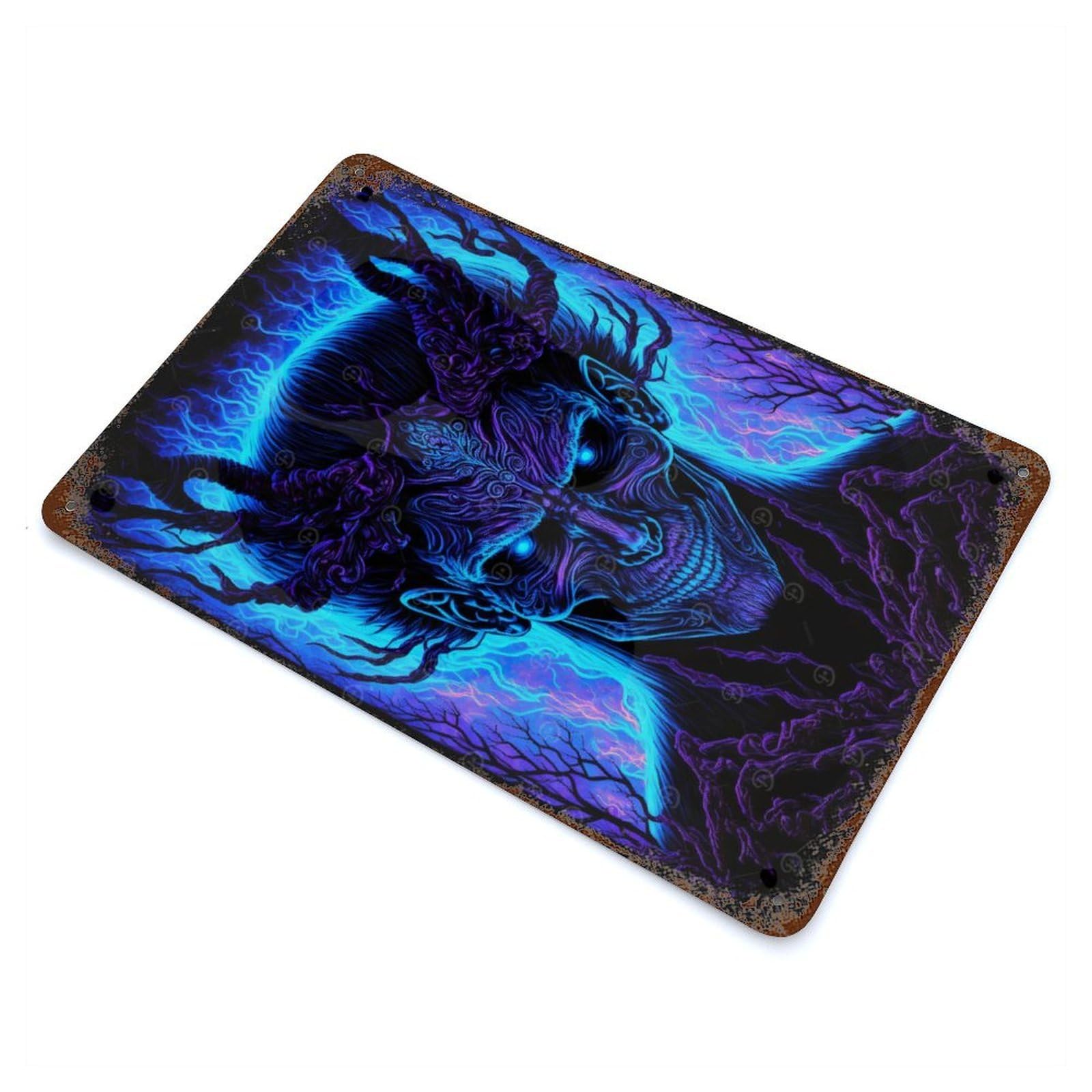 Evil Demon Rustic Tin Plaque 11.8"x7.9", for Shed, Workshop And Garage Wall Decor, Shabby Chic Decor