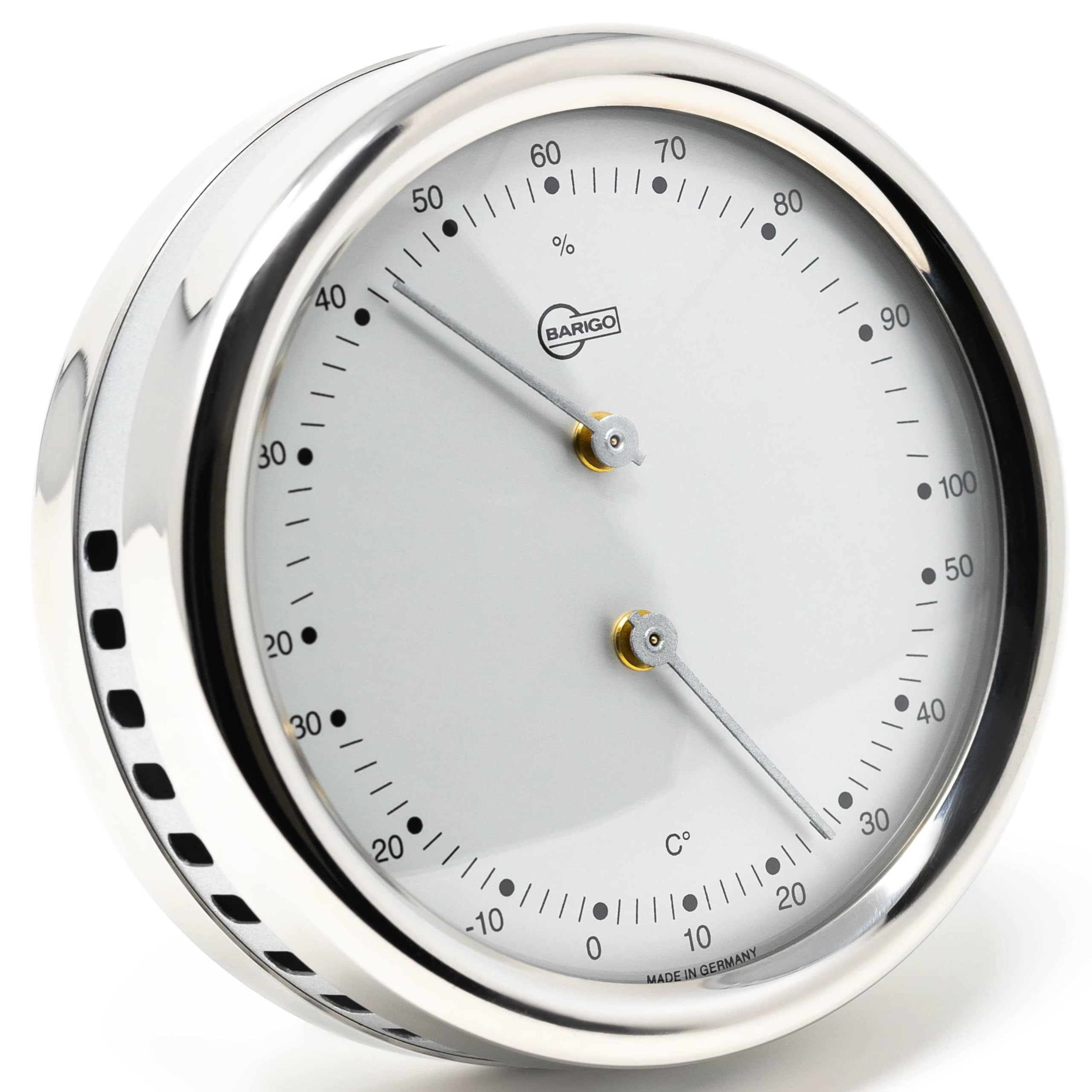 BARIGO 829RFPO ORION Schiffsthermo/-hygrometer, Glas, Edelstahl poliert | Präzisions-Messgerät, Messbereich 20-100 % r. F., Luftfeuchtigkeitsmesser, Thermometer, 100x35 mm Breite/Tiefe