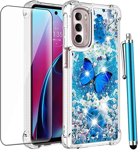 CAIYUNL Funda para Moto G Stylus 5G con protector de pantalla de vidrio templado, funda protectora de TPU suave para mujeres y niñas, bonita funda