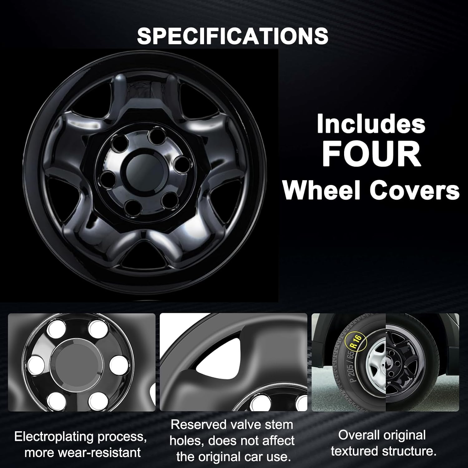Wheel Skins Compatible with Toyota Tacoma 2005-2023; 16 inch Wheel Covers; Set of 4 Packs (Glossy Black)