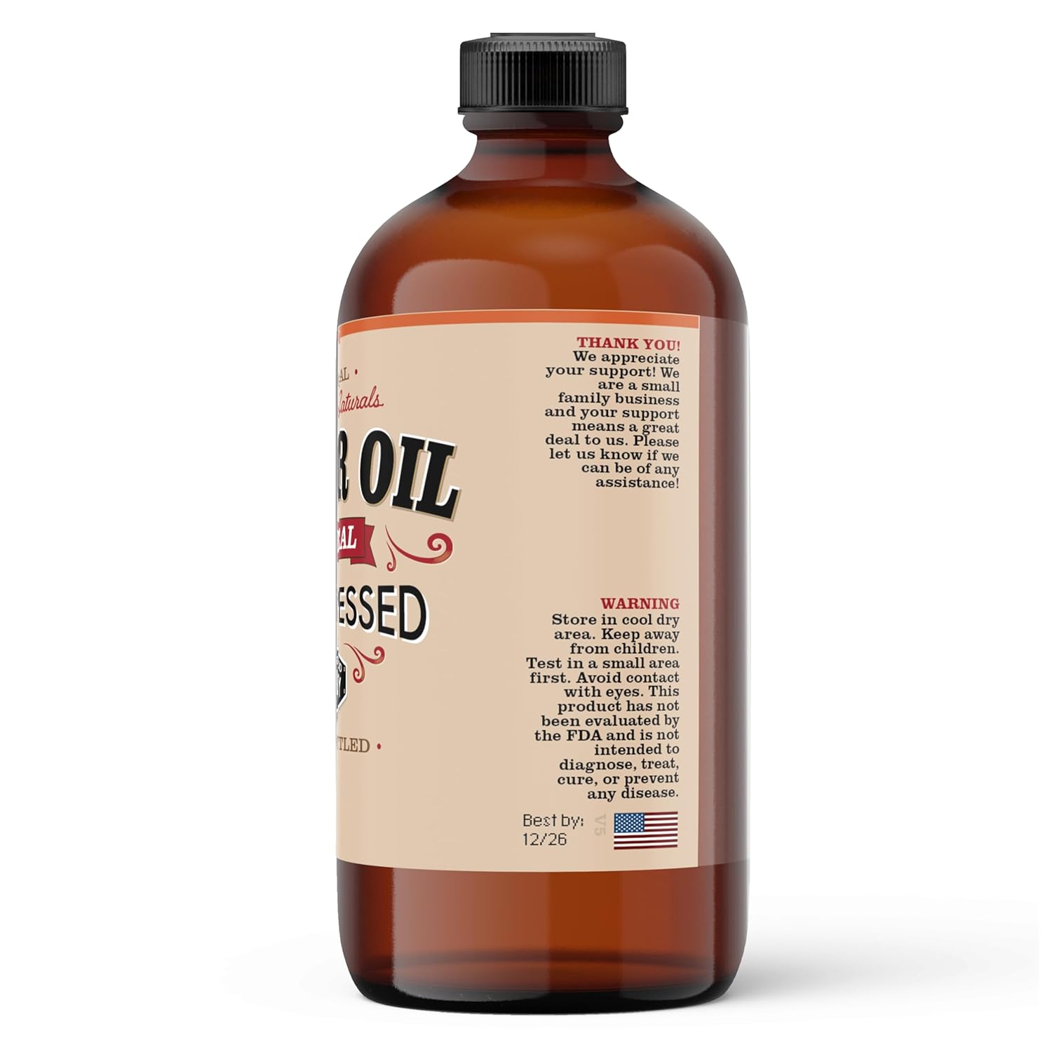 Creekwood Naturals Castor Oil, 100% Pure Cold Pressed Hexane Free, In Glass Bottle
