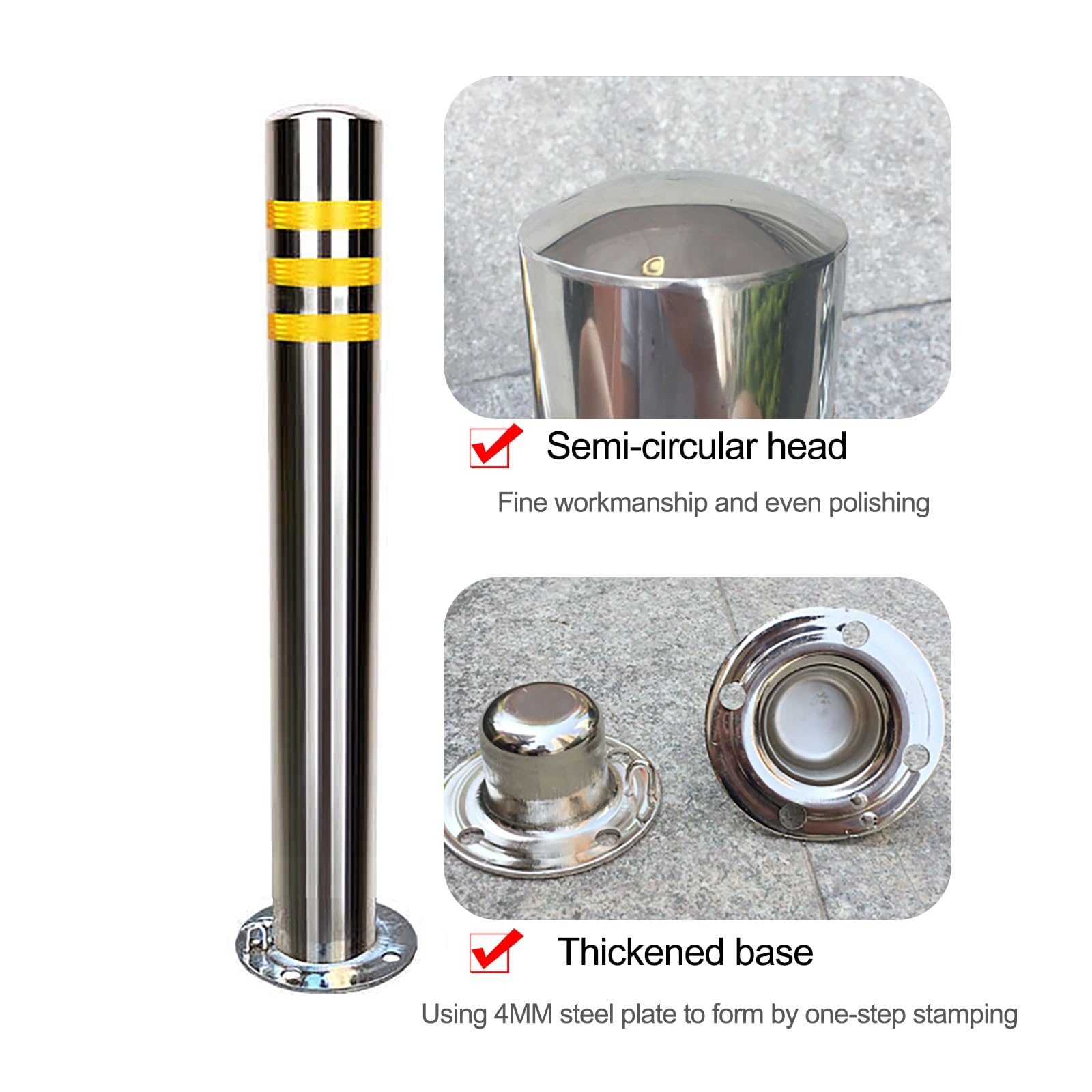 Bolardo de control de tráfico amarillo reflectante flexible de 23.6 pulgadas, poste de seguridad extraíble de acero inoxidable para construcción de carreteras, barrera de tráfico duradera (1 unidad)