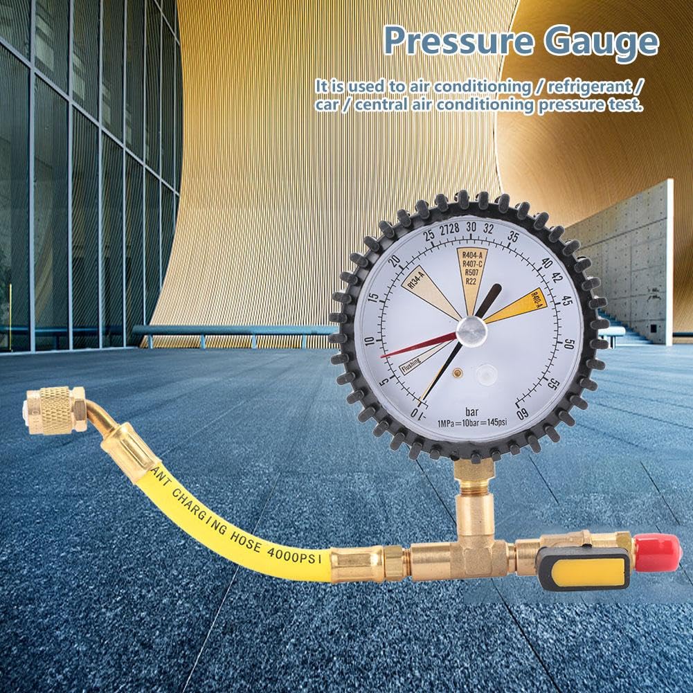 Jadeshay Manomètre Azote Jauge de Pression Manometre Clim Régulateur de Pression Azote pour R134A R22 R407C R410A la Climatisation, Réfrigération Test de Pression