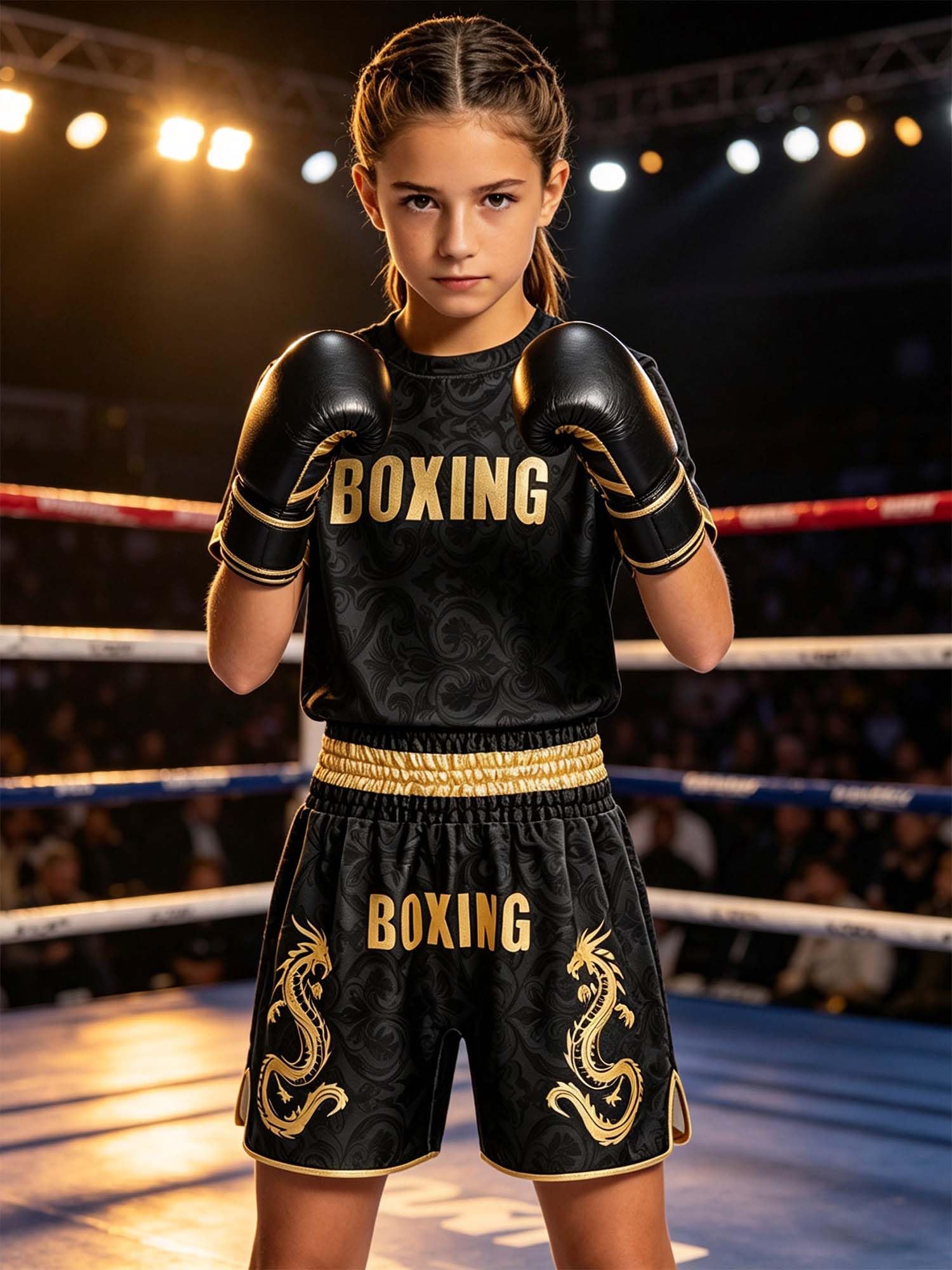 TTAO Bambina Uniforme Boxe Abbigliamento Bambino Sportivo Ragazzo T Shirt Nero 5-6 anni