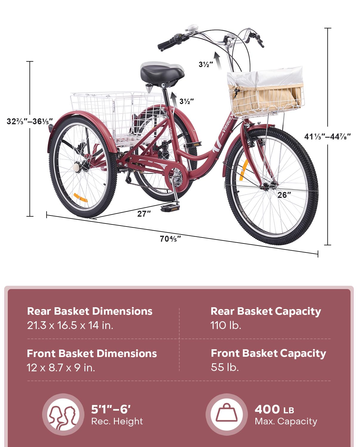 Amazon | Viribus 大人用三輪車 大人用三輪車 7速 26インチ 3輪