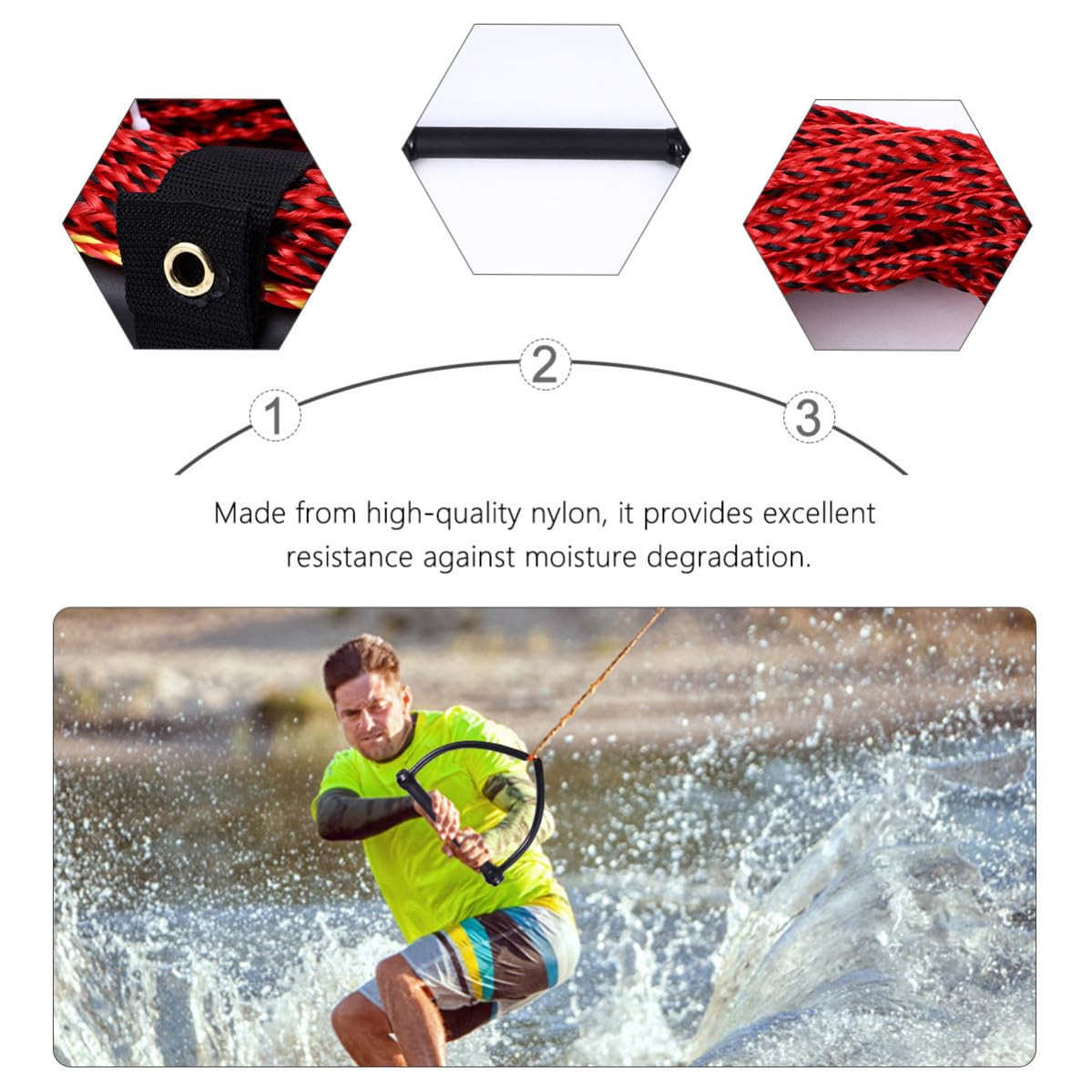 Wasserskiseil 1 Stück mit Griff für Wakeboard und Kneeboard Zufällige Farbe | Nylon, Schwarz, Leicht zu Handhaben, Abriebfest und UV Beständig, für Bootseinsatz Zufällige Farbe