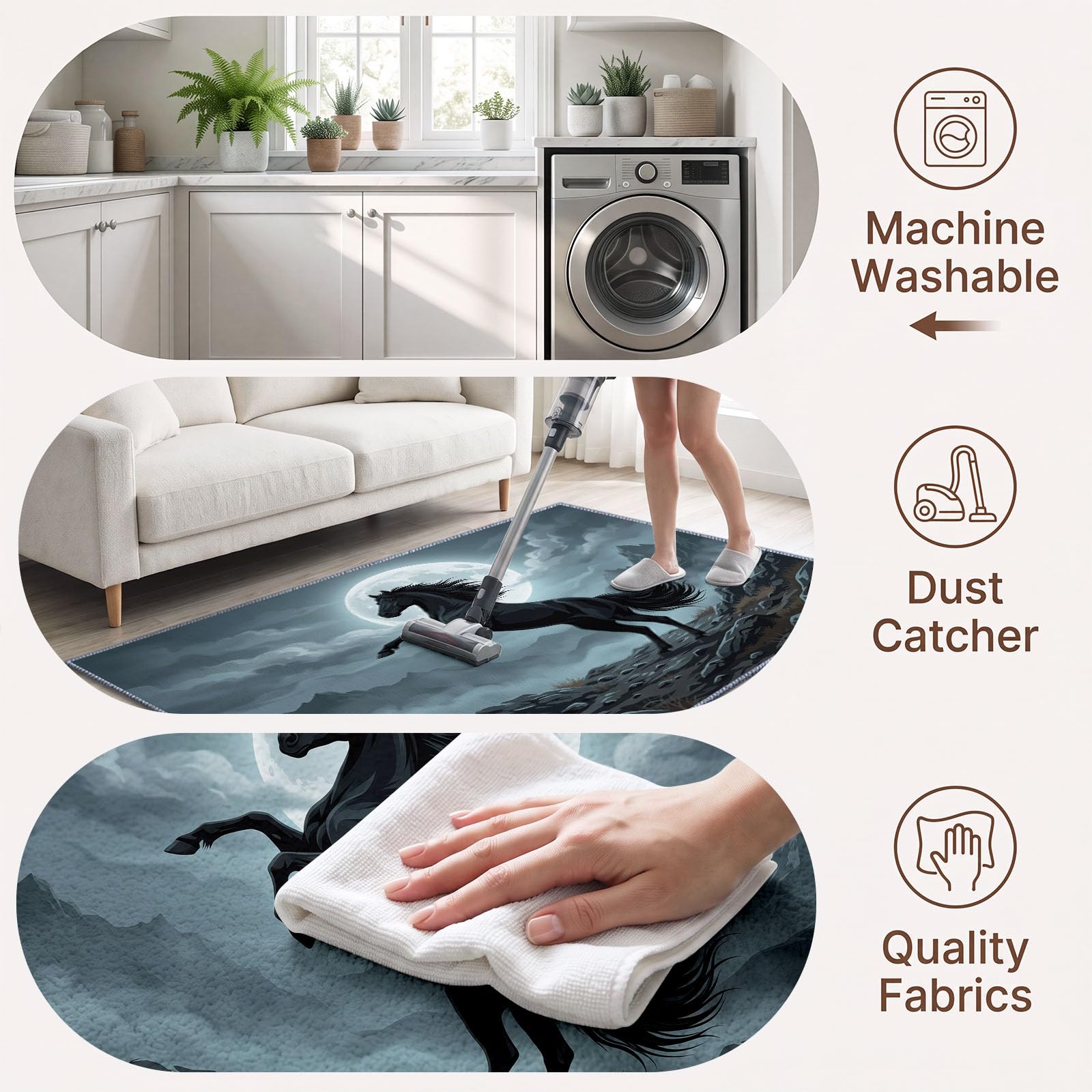 Dywan do salonu 80 x 150 cm czarny obcas koń można prać w pralce