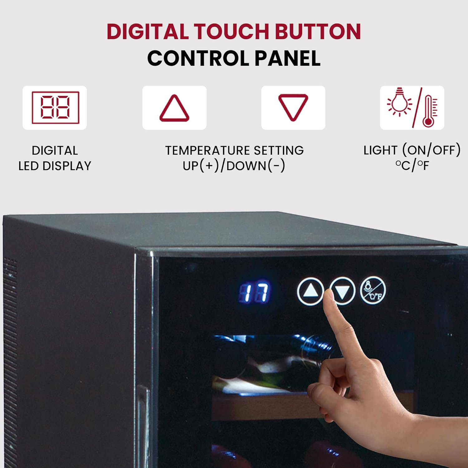 Koolatron Wine Fridge - Wine Cooler, 12 Bottle Wine Cabinet for Champagne, Red & White Wine with Beech Wood Racks, Freestanding Cellar For Bar, Home, Small Kitchen