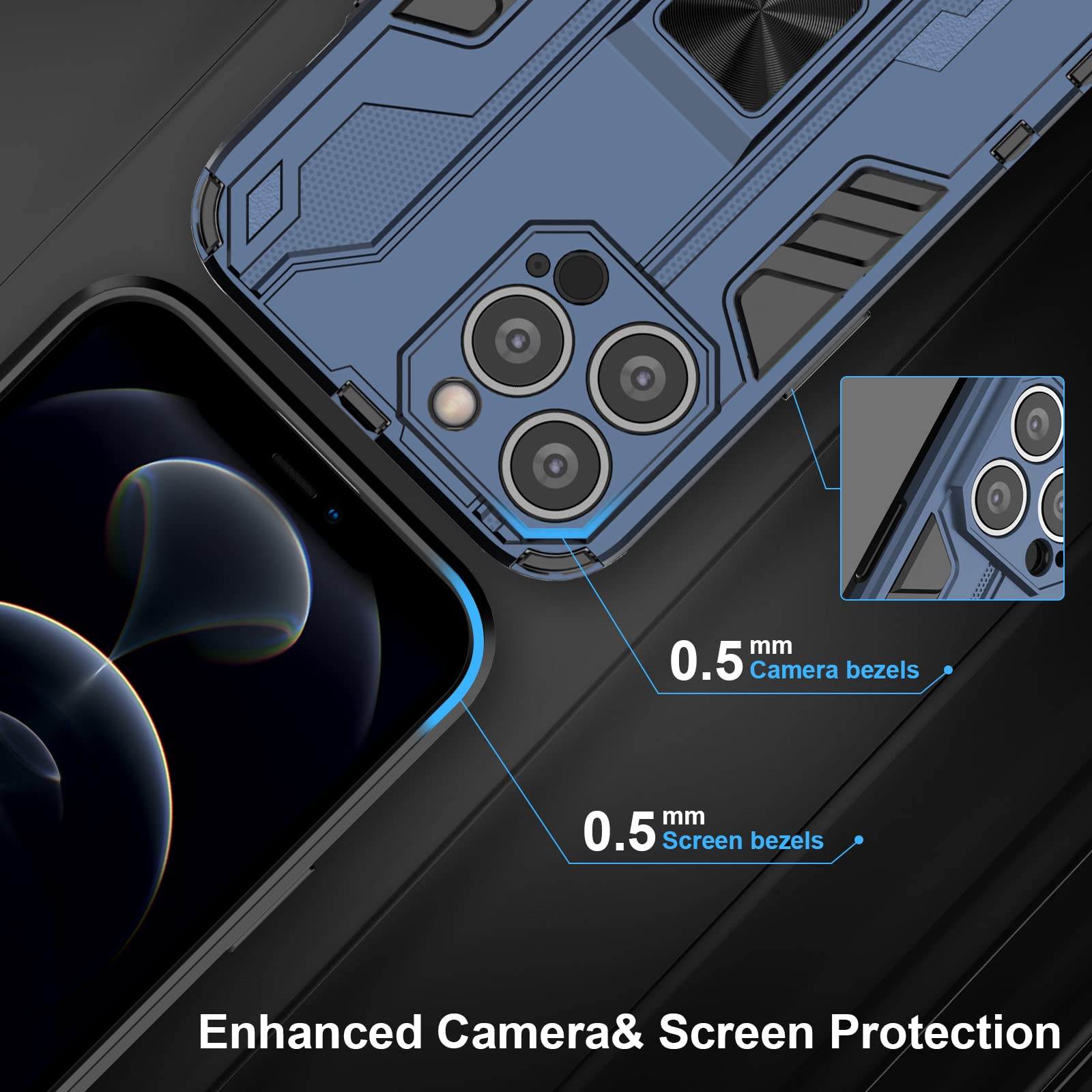 Funda para Xiaomi Redmi Note 15 Pro 5G, Carcasa Antigolpes con Soporte anular metálico, Case Protectora de Grado Militar, Azul — view 373