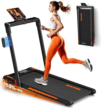 Walking Pad Treadmill with Speaker, 6-in-1 Under Desk Treadmills for Home Foldable with App Compatible, 6.2MPH running machines with 10% Incline, LED Display, 3.0HP Brushless Drive, 12 HIIT Programs