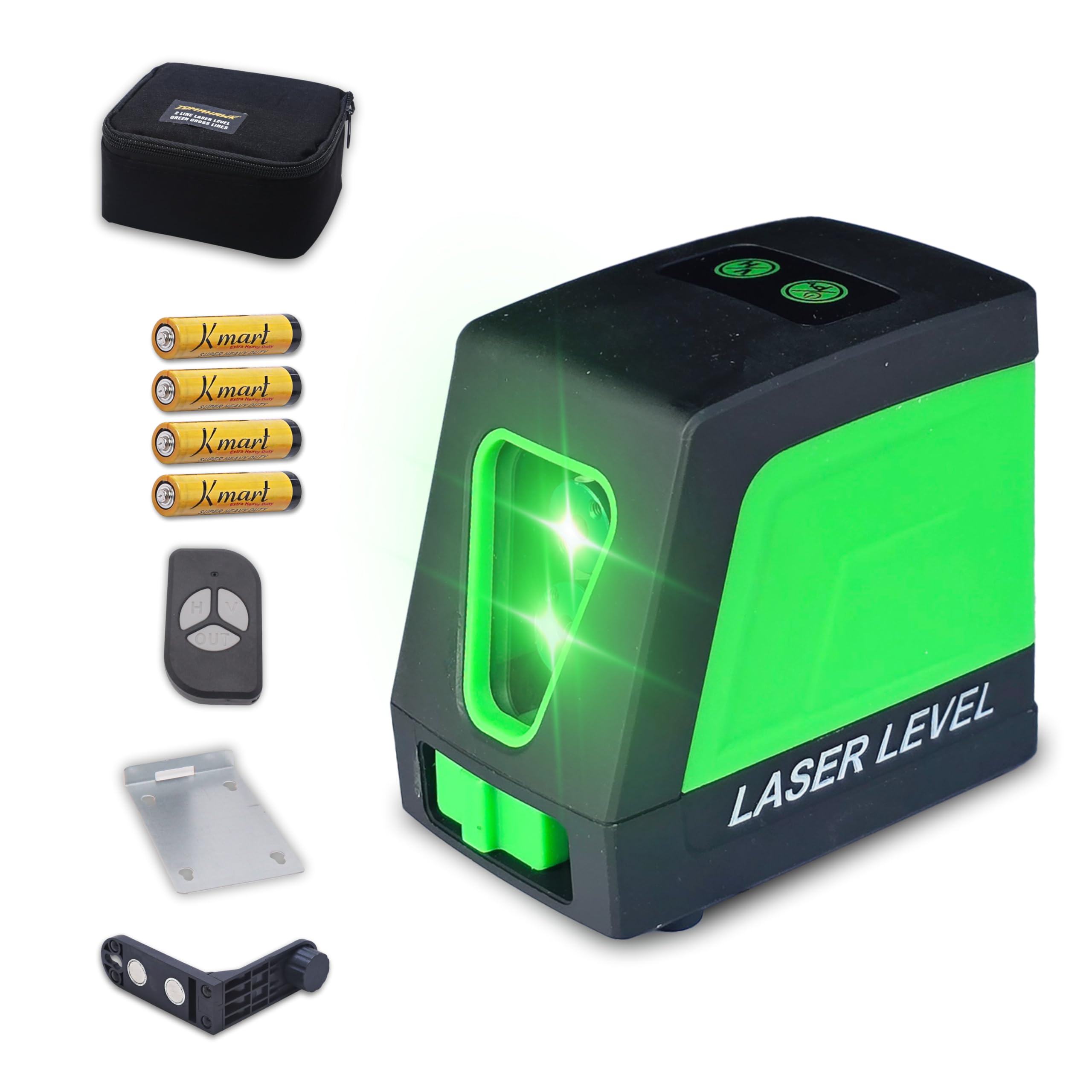 TOMAHAWK® 2 Line Laser Cross Line Leveller TLL-GLC-02 | Self- Leveling Green Laser Level | 25m Working Distance | 3mm Precision | IP54 Dustproof | Magnetic Bracket & Remote Control | Indoor Usage