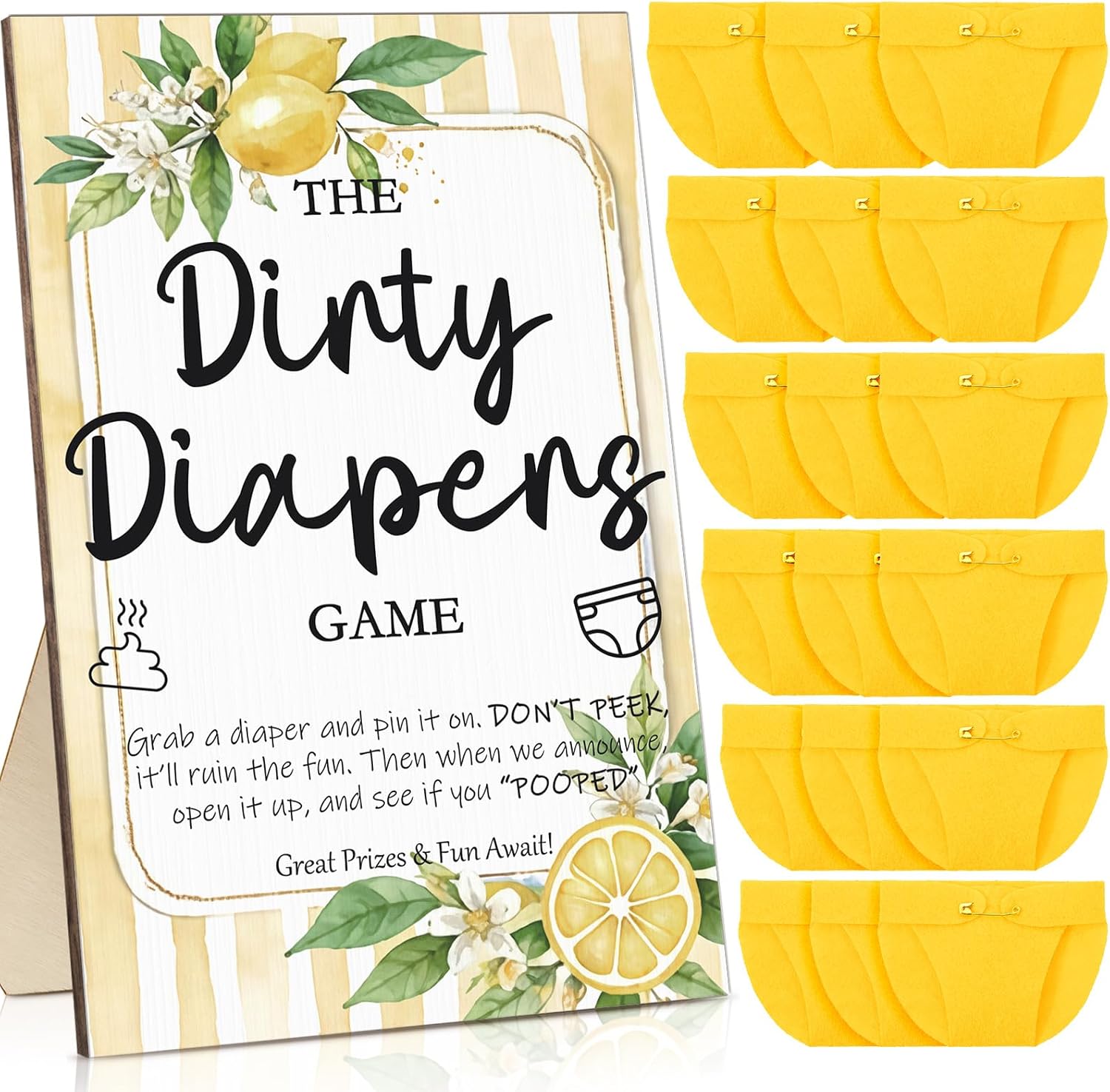 Roowest 51 Pcs Dirty Diaper Baby Shower Games, Lemon