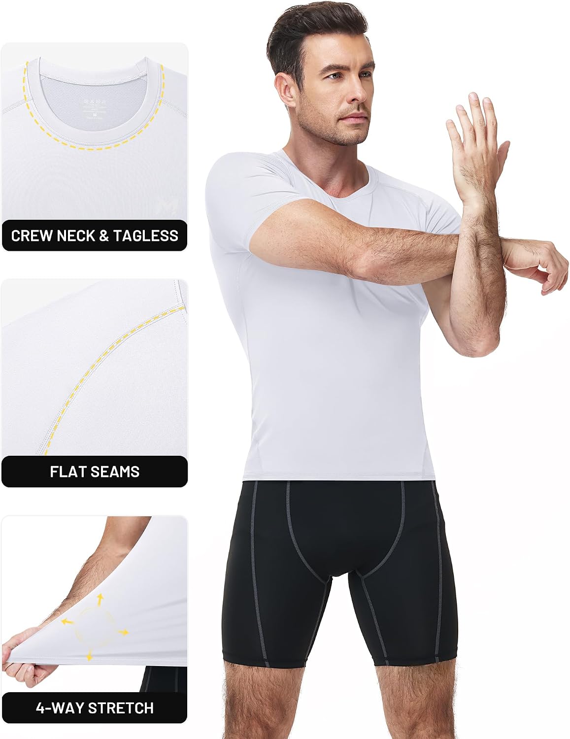 Moozava Compression Shirt Men Short Sleeve, Workout Athletic T-Shirt Quick Dry Base Layer Sports Tops for Gym Running image 5