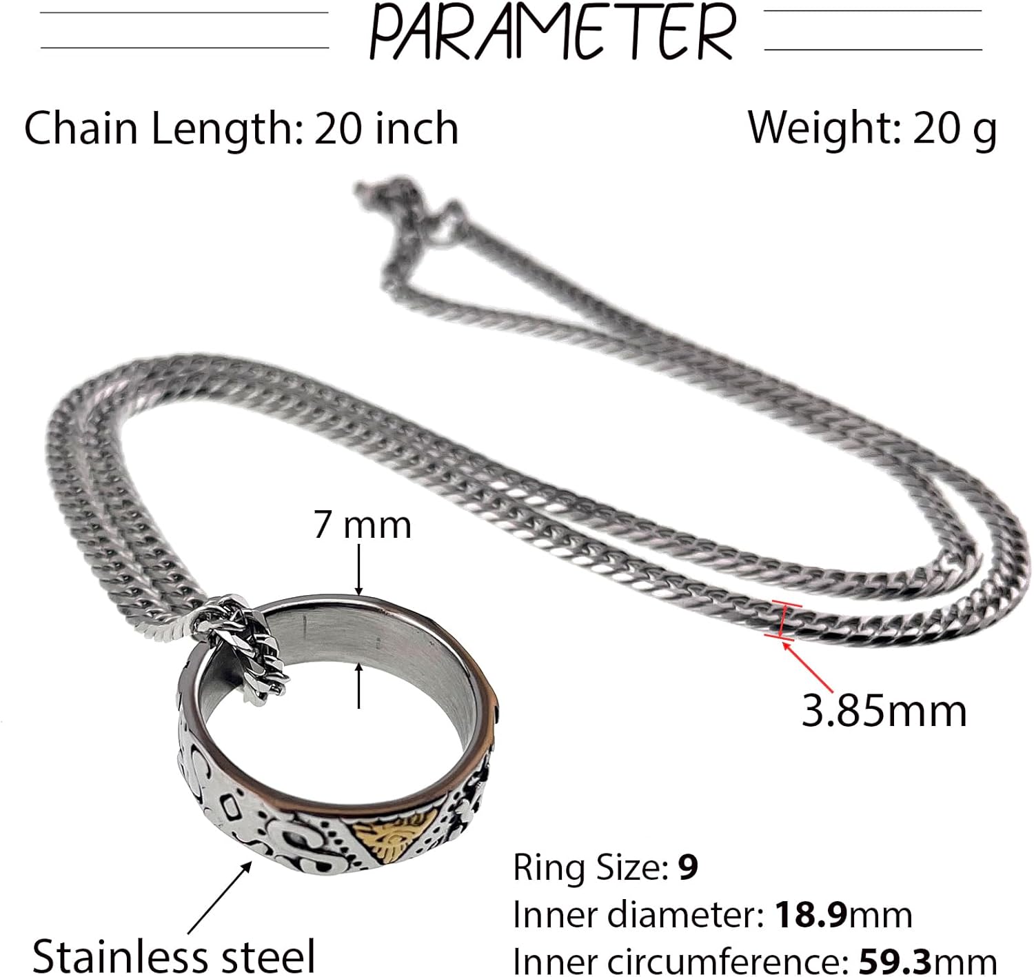 Necklace with Ring Pendant, Ring Necklace, Stainless Steel Cuban Chain for Stylish Men and Women, Handcrafted Elegant Ring, Durable Unique Jewelry Gift - Image 6