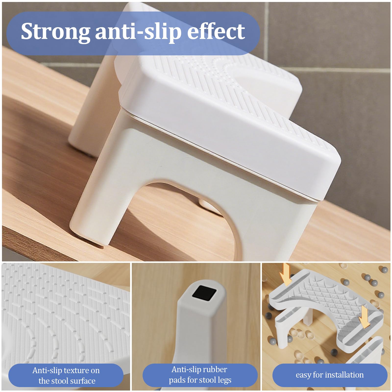 Toilettenhocker Erwachsene-Ergonomischer Klohocker, Anti-Rutsch WC Hocker gegen Verstopfung, Hocker Toilette für eine Natürliche Hockposition (40x21x17cm, Weiß)