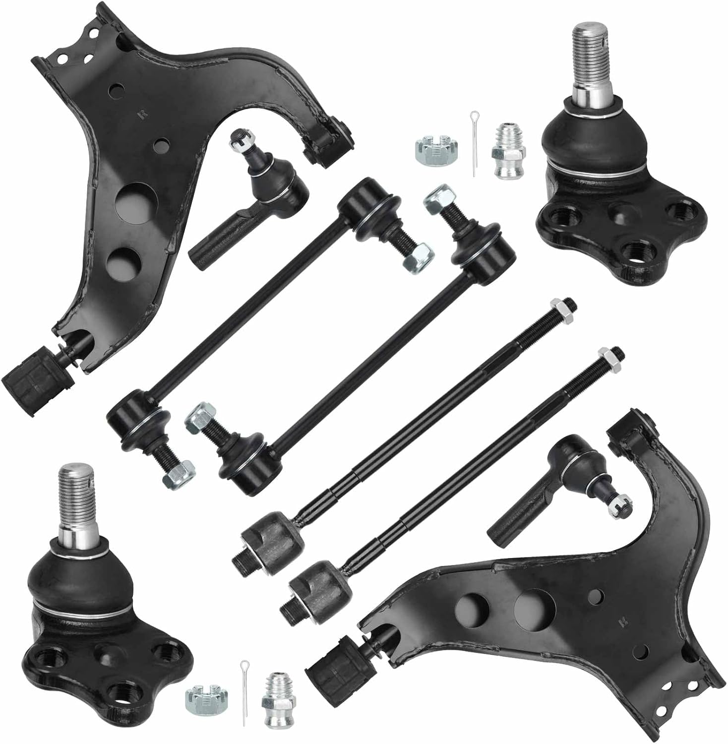 Front Lower Control Arms Ball Joints Sway Bar End Links Outer Inner Tie Rod End Suspension Kit for Nissan Pathfinder 1996-2004, for Infiniti QX4 1997-2003 (10pc)