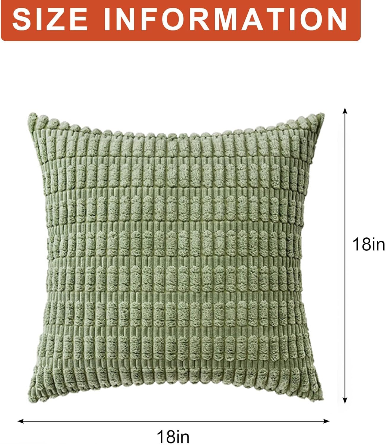 Pack of 2 Corduroy Decorative Throw Pillow Covers 18x18 InchSoft Boho Striped Pillow Covers Modern Farmhouse Home Decor for Sofa Living Room Couch Bed（Sage Green） - Image 7