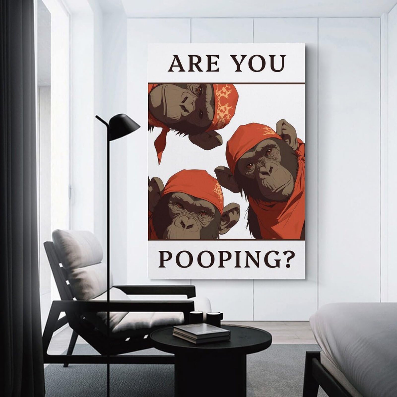 Junmoney The Chimps Serious Bathroom Query Decorative Wall Artwork, 24x36inch(60x90cm), for Hallway, Lounge Or Guest Room, Decorative Present for New Homes