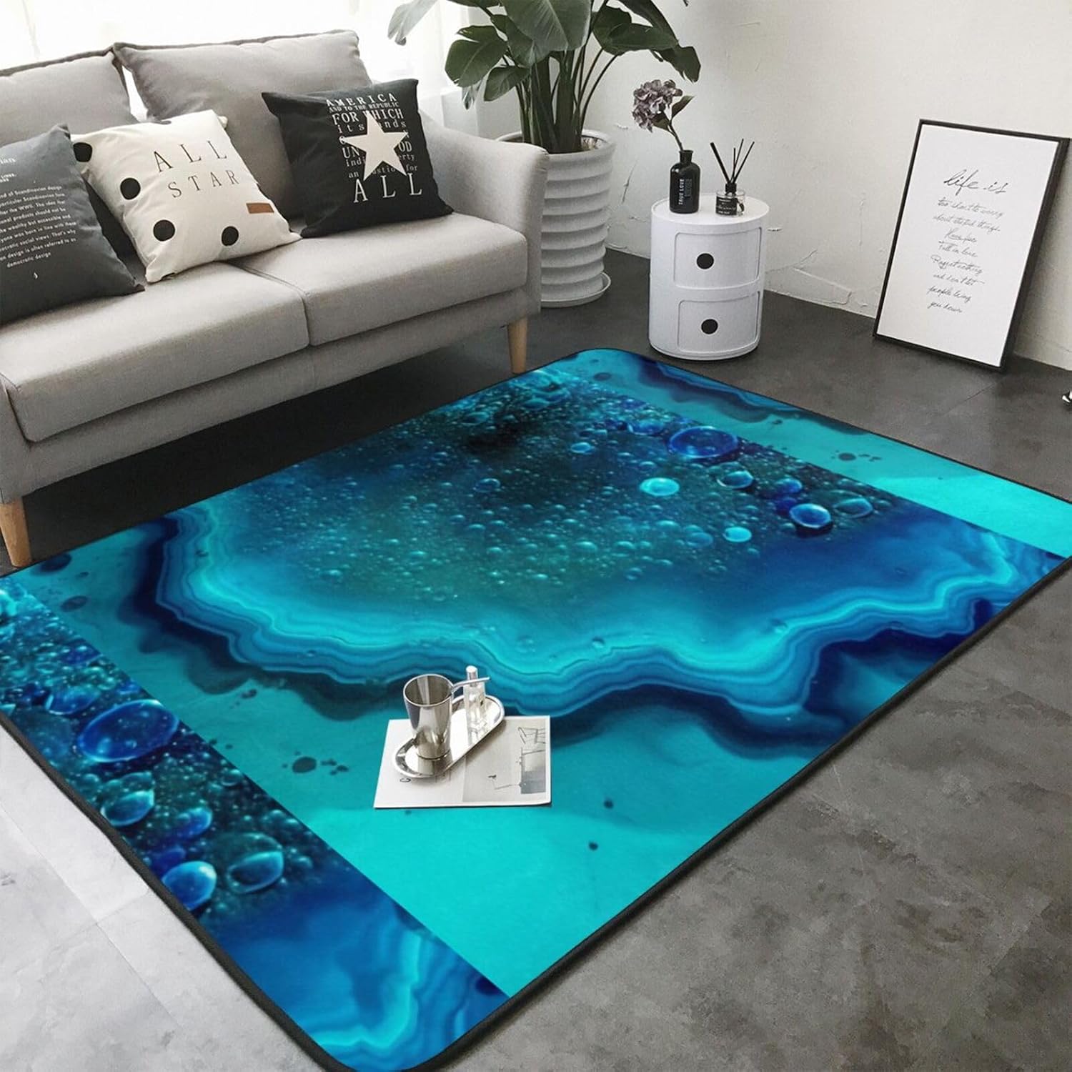 Flannel Non-Slip (Bright Aqua Blue Turquoise) Rug Pad 80×50in Soft Washable Protective for Hardwood Floors Bedroom Bathroom Living Room