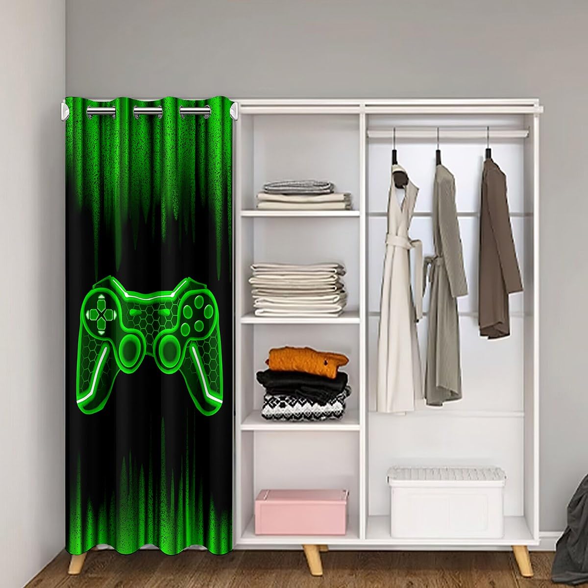 Homemissing Gamer Door Curtain for Doorway Privacy 86x203cm Kids Game Controller Room Divider Curtain Cover Green Black 30%-50% Room Darkening Blackout Curtain Gaming Window Treatments Room Decor - Image 2