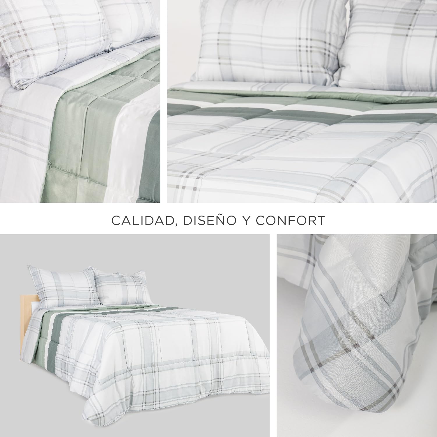 DONATELLA EDREDÓN Estampado Reversible - 135 cm., Gris-Squares