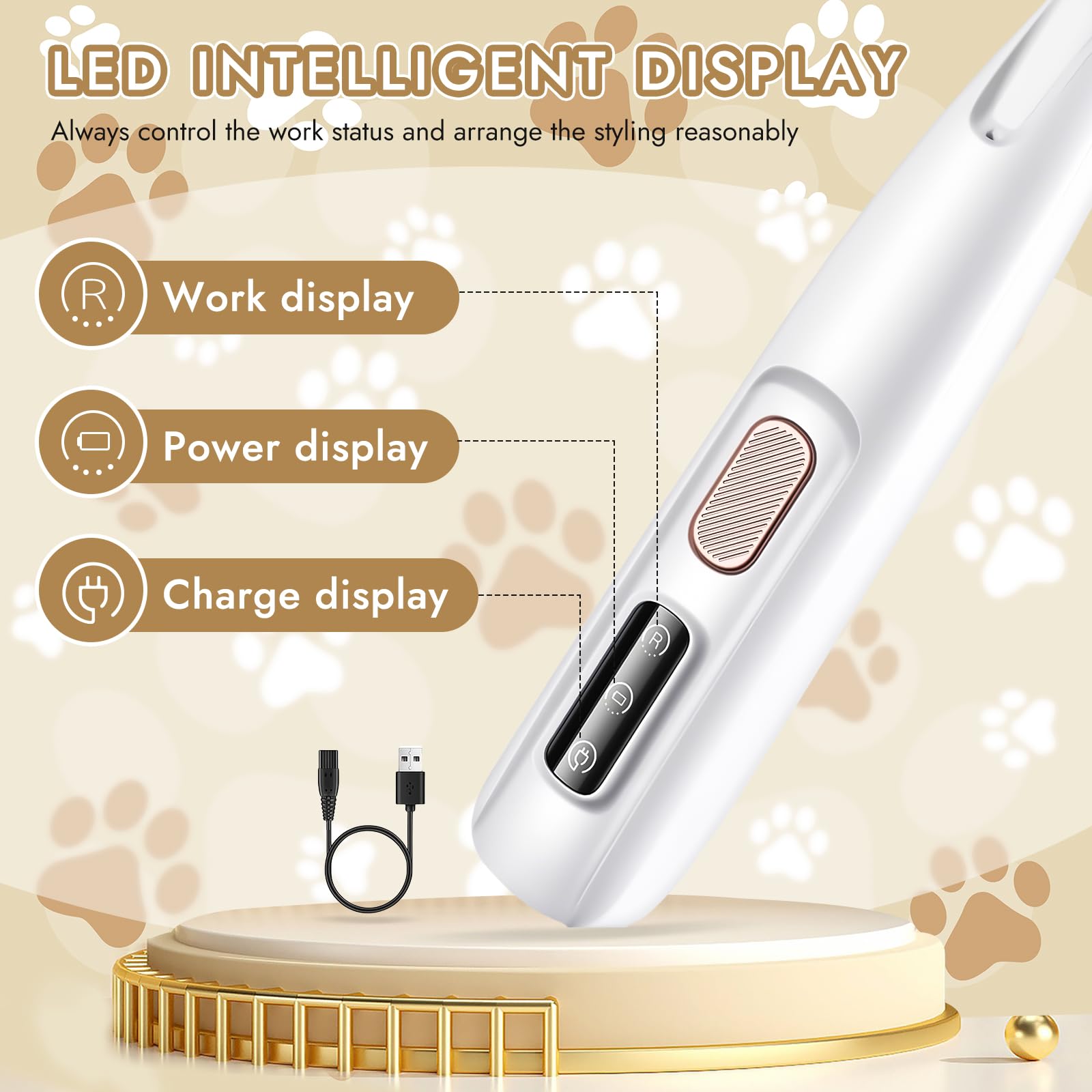 Pfotentrimmer für Hunde Extra Leise, Wasserdicht Hundepfoten Trimmer, Paw Trim mit LED-Licht & Display, USB Wiederaufladbar Schermaschine Hund, Hundetrimmer für Hunde Katzen Pfoten Augen Ohre