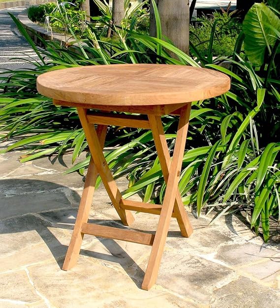 Plow & Hearth Small Round Teak Folding Side Table