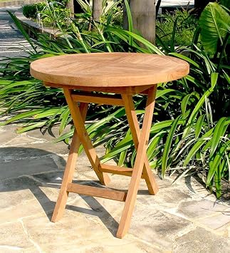 Plow & Hearth Small Round Teak Folding Side Table