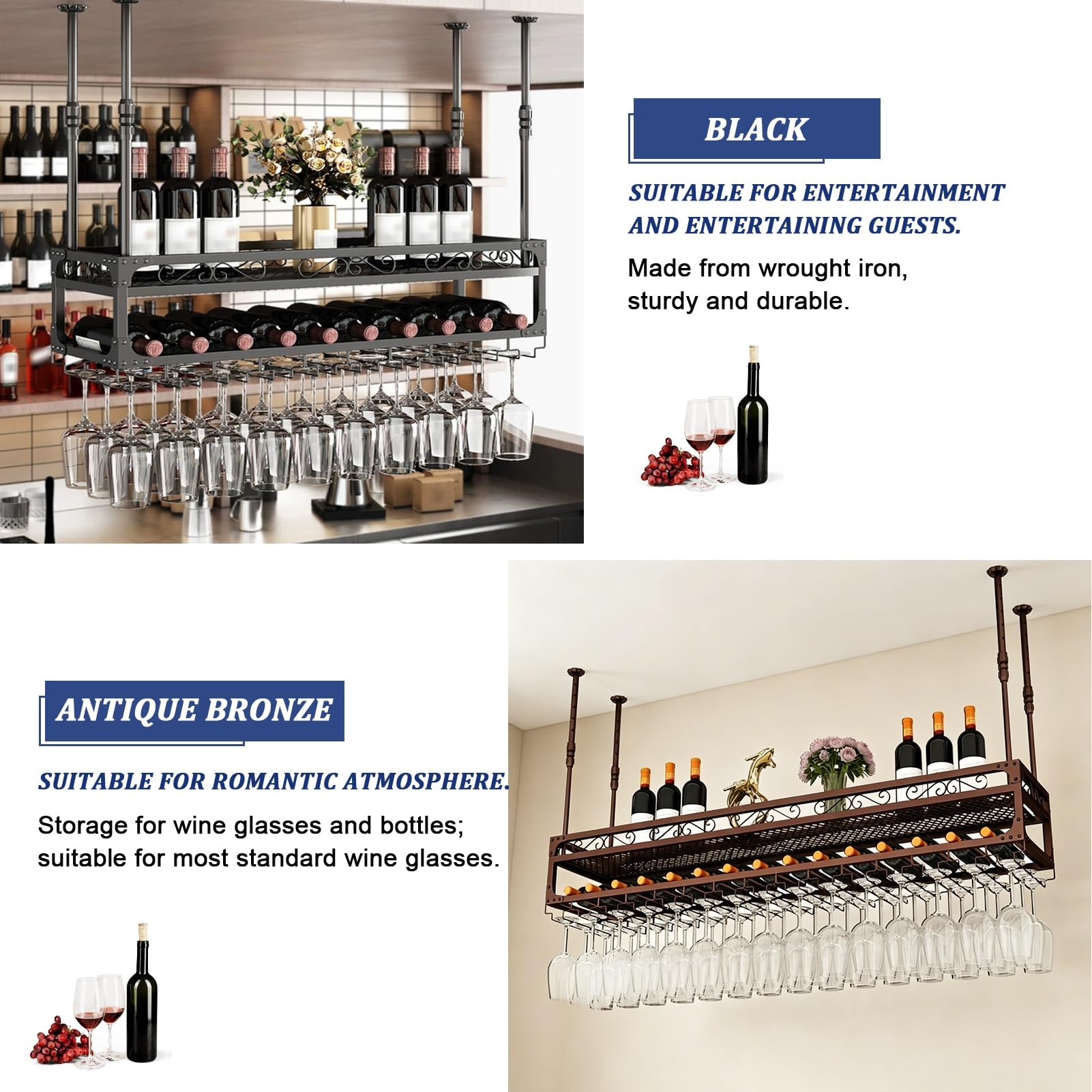 MARXAN Casier à vin Rangement Suspendu Multicouche pour Bar, Support Industriel monté au Plafond pour Le Stockage de Verres à Vin et de Bouteilles de Cuisine de Restaurant