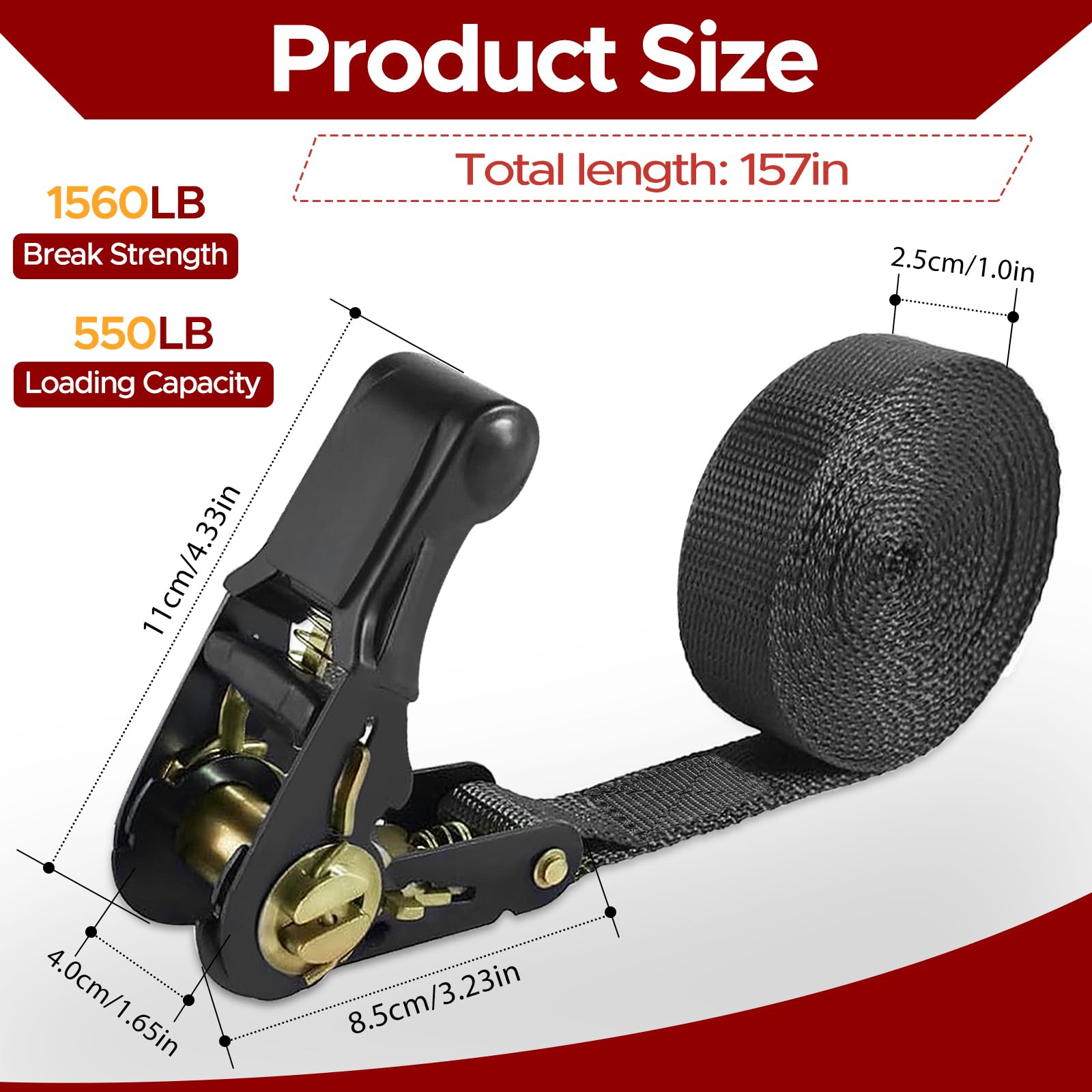 2 Pezzi 4 m x 25 mm Cinghie A Cricchetto Di Fissaggio, Cinghie di Fissaggio, Capacità di Carico 800 kg, Tenditore A Cricchetto, Cinghia di Ancoraggio Per Camion, Auto, Moto, Rimorchi
