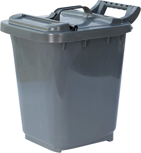 All-Green Kerbside Compost Caddy with Locking Lid - Dark Grey - for Food Waste Recycling (23 Litre) - 23L Plastic Composting Kerbside Bin with Composting Guide & Compostable bag