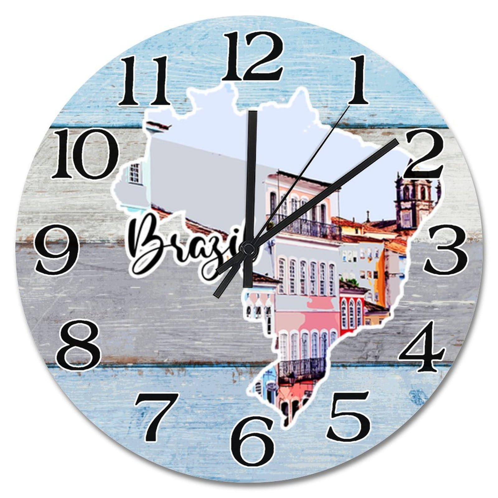 Horloge murale carte du Brésil de 25,4 cm silencieuse pour salon
