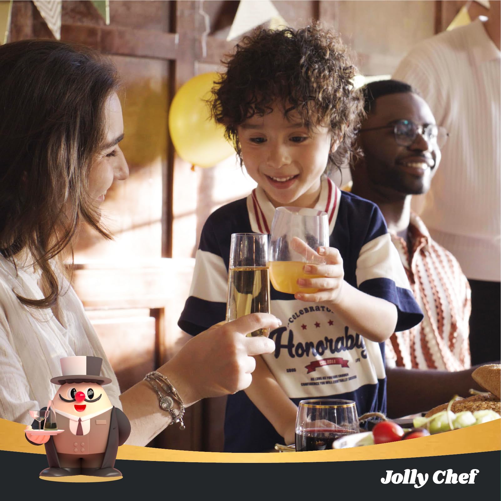 JOLLY CHEF Paquete de 24 copas de vino de plástico de 16 onzas, sin tallo, vasos de vino desechables | Calidad premium, reciclable, irrompible, ideal para bodas, cumpleaños, fiestas, Navidad