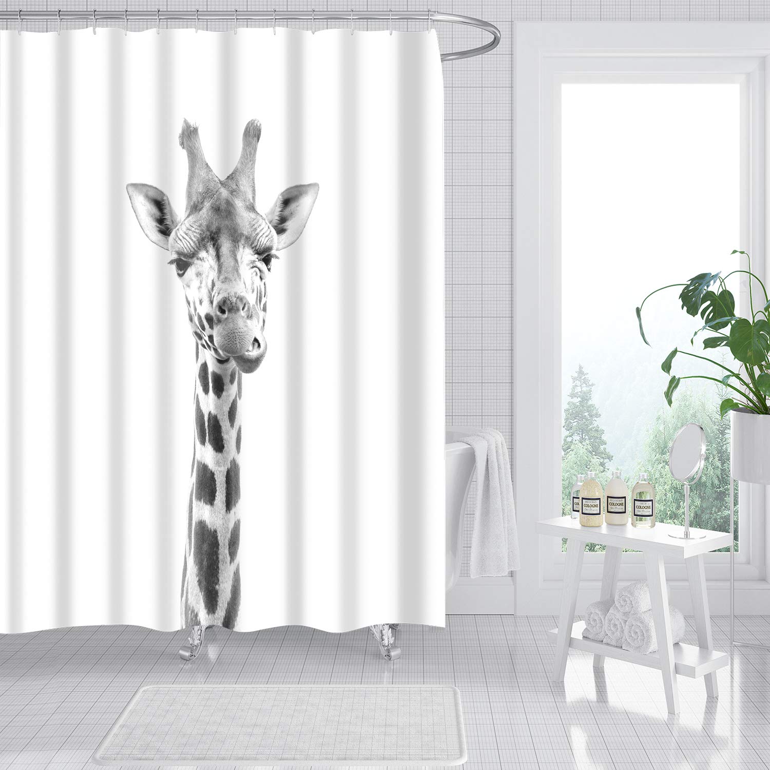 Odot 3D Shower Curtain for Bathroom with 12 Hooks Waterproof Polyester Fabric Quick Dry Bathtub Curtains Washable Water Resistant for Bath Room Home Decoration (90x180cm,Giraffe)