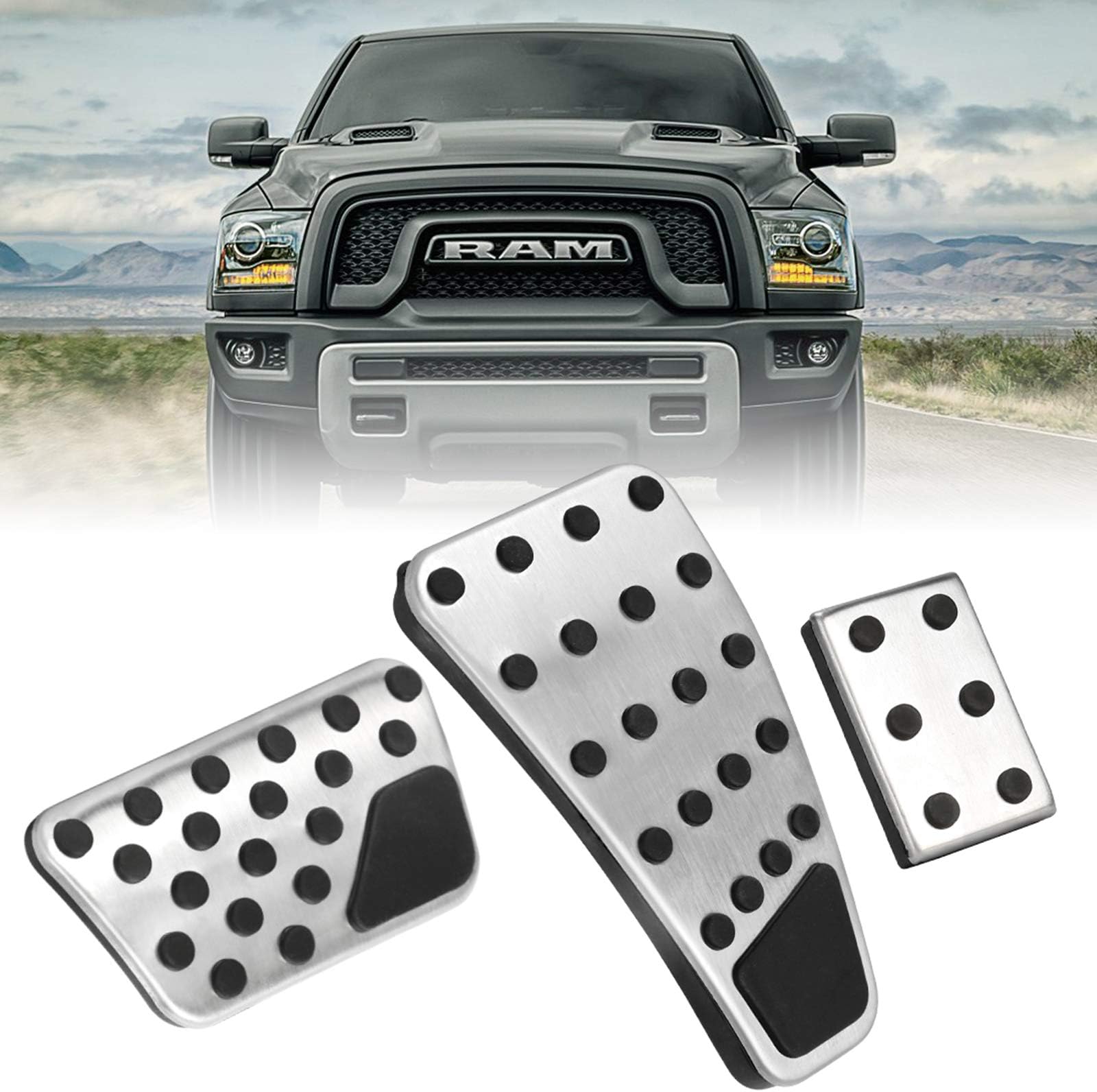 BORDANfor Ram Accelerator Gas Pedal Brake Pedal Cover Aluminum Alloy Foot Pedal Pads Kit Fit for Ram 2011-2018 1500 2500 3500