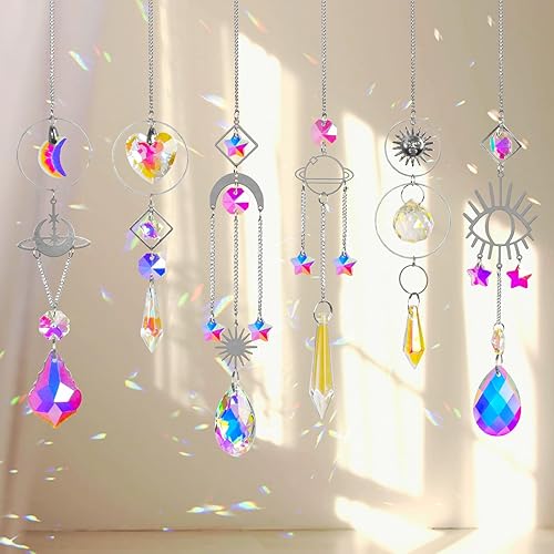 Sun Catchers 6Pieces Colorful Crystals Suncatcher with Chain Pendant Ornaments